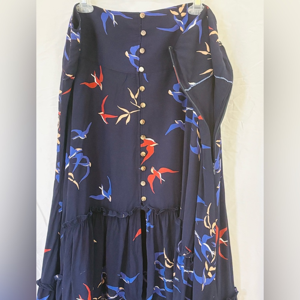 Anthropologie Maeve Western Cut Ruffle Skirt Bird Print 20W - Picture 7 of 9
